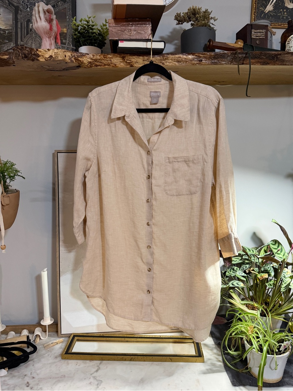 Chico's No Iron 100% Linen Button-Down Shirt